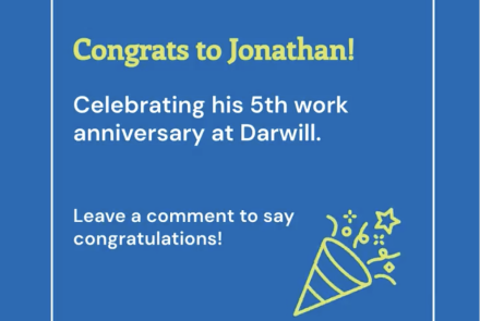 Congrats to Jonathan on 5 years working at Darwill.